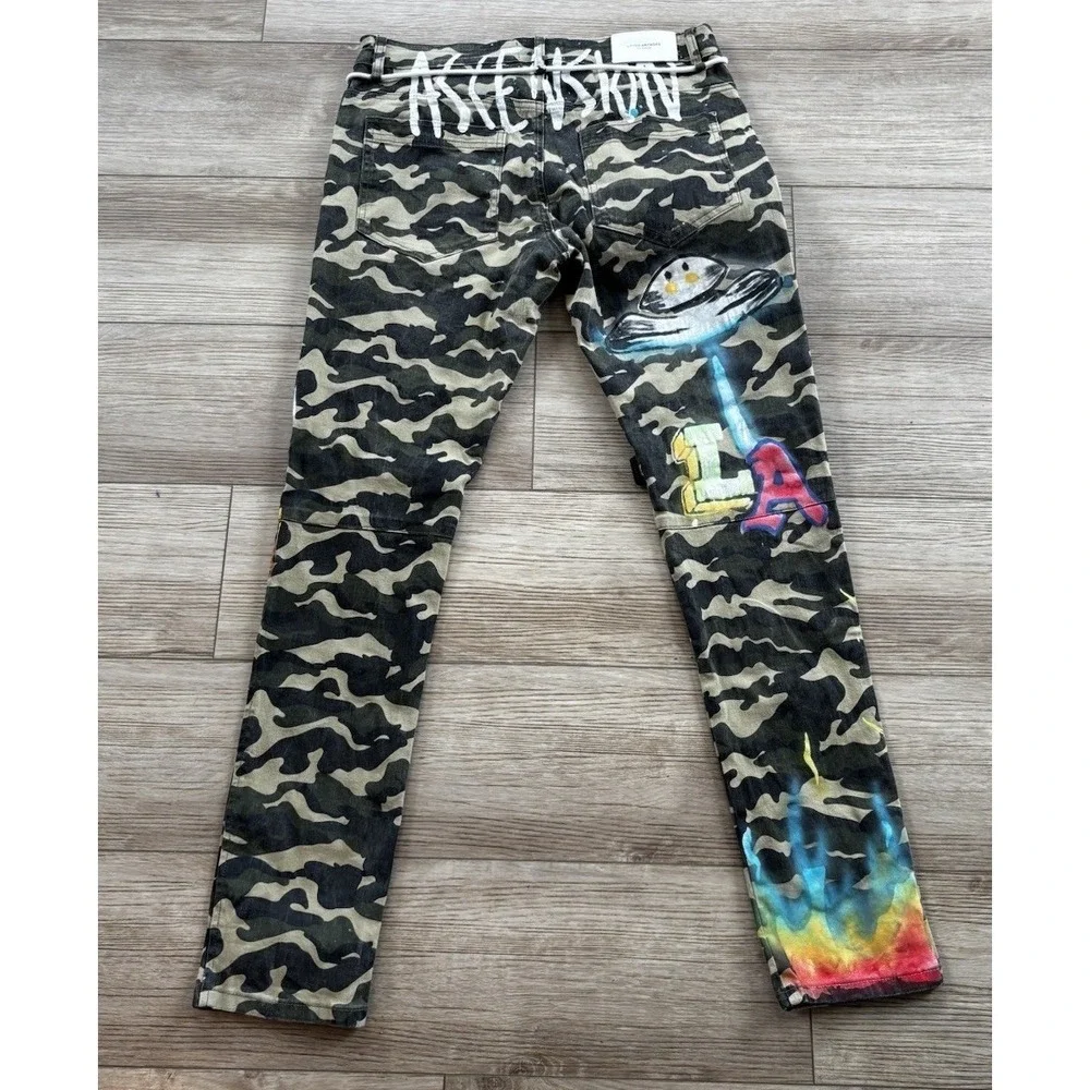 Lifted Anchors Custom Graphic Camo Cargo Men's Pants Size 34 Streetwear LA
